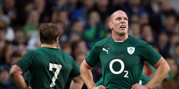 Great Irish lock Paul O'Connell reflects his team's bitter disappointment after the late Ryan Crotty try. Photo / Dan Sheridan Photosport