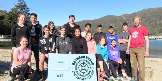 ON COURSE: Flaxmere College student Joel Fa'ave (fourth from R at the back) with his watch mates at Outward Bound. PHOTO/SUPPLIED