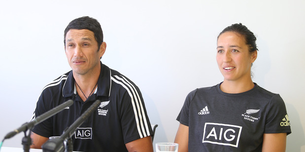 New Black Ferns Sevens coach Allan Bunting with captain Sarah Goss at the announcement at Mount Maunganui yesterday. Photo: John Borren