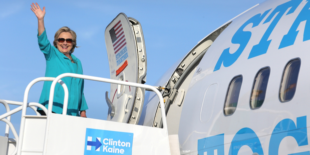 Hillary Clinton departs Daytona Beach after a campaign rally in Florida. Photo / AP