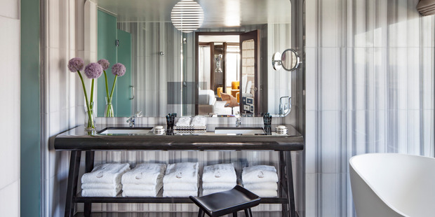 The bathroom of The Watergate Hotel's Presidential Suite. Photo / Ron Blunt