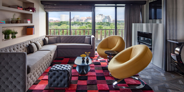 The living room of The Watergate Hotel's Presidential Suite. Photo / Ron Blunt