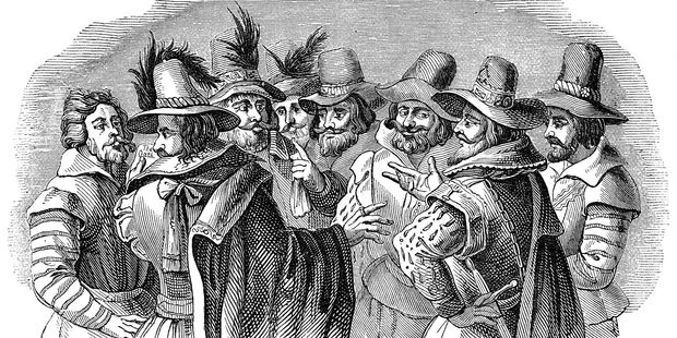 An illustration of Guy Fawkes and his accomplices. Photo / 123rf