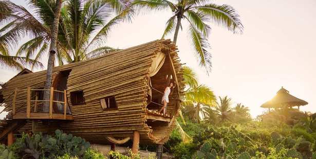Playa Viva's cylandrical treehouses include built-in hammocks in the floorboards. Photo / Playa Viva