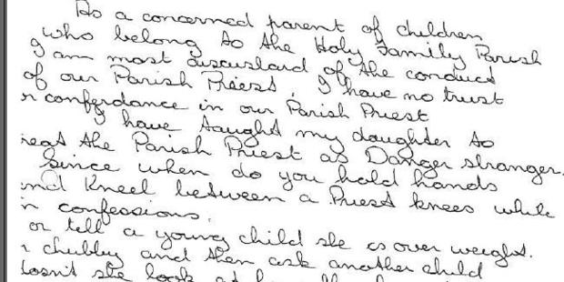 This parent said she had taught her daughter to treat Father Searson as "Danger stranger" and asked what priest made children kneel between his legs. Picture / Royal Commission