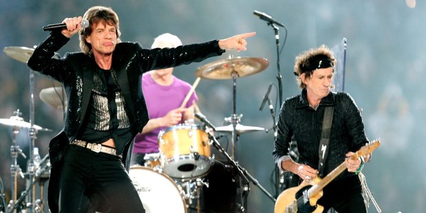 (L-R) Musicians Mick Jagger, Charlie Watts and Keith Richards of The Rolling Stones performing. Photo / Getty