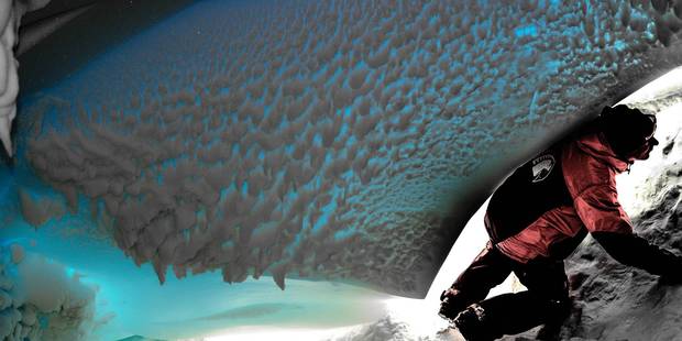 Scientists exploring ice caves in the first global, long-form documentary series filmed in Antarctica. Photo / NG Studios