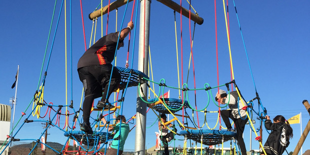 Brightly coloured climbing equipment is part of the Eastside Youth Space at Puketawhero Park. The Mokoia Community Association is asking artists to submit ideas and designs for the waharoa (entrance way). Photo/Supplied
