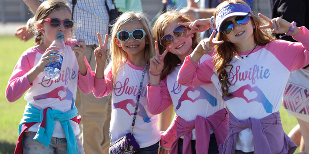 Taylor Swift fans at the Circuit of the Americas F1 track while they wait for the star. Photo / AP