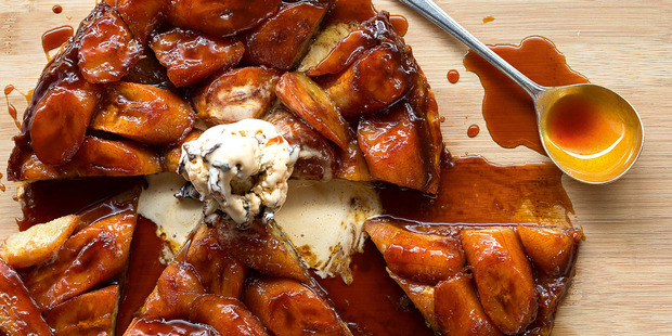 Banana tarte tatin with rum & raisin ice cream.