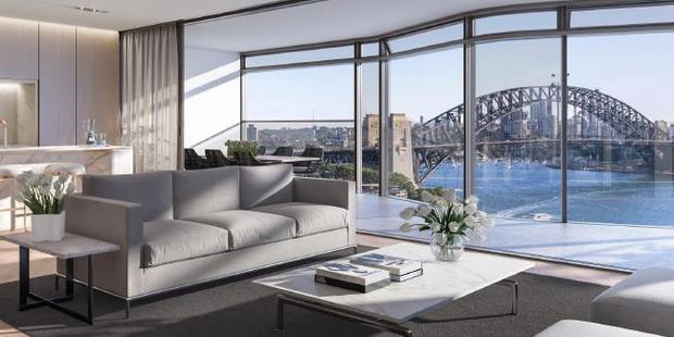View from the living room in one of the Opera Residences apartment. Photo / Supplied
