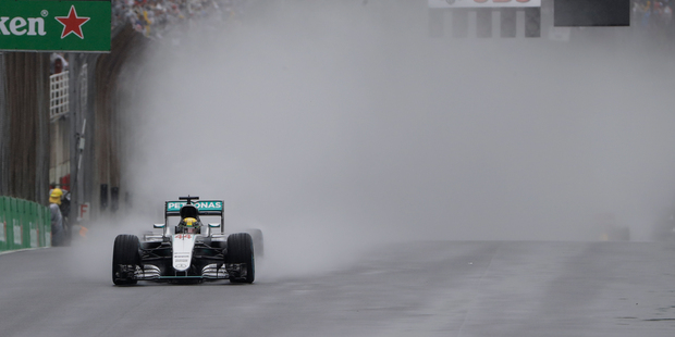 Mercedes driver Lewis Hamilton leads the Brazilian GP in Sao Paulo on Sunday. Photo / AP