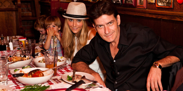 Actor Charlie Sheen, Brooke Mueller, sons Max Sheen and son Bob Sheen celebrate his birthday. Photo / Getty