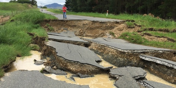 The damaged road near the epicentre of the earthquake in Waiau. Photo / Marty Smith, Vodafone
