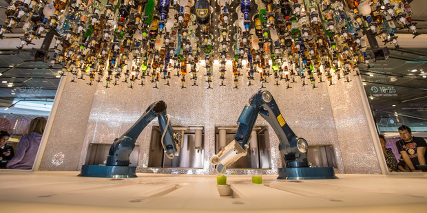 Robotic bar tenders on Royal Caribbean's Ovation of the Seas.