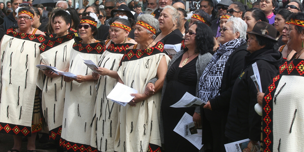 The Patea Maori Club singing at Napi Waaka's funeral this morning. PHOTO/STEPHEN PARKER