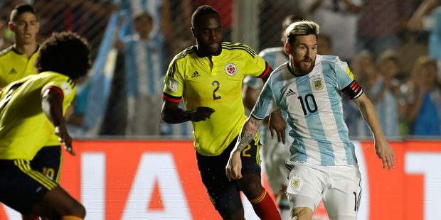 Lionel Messi scored for Argentina in their 3-0 win over Colombia today. Photo / AP
