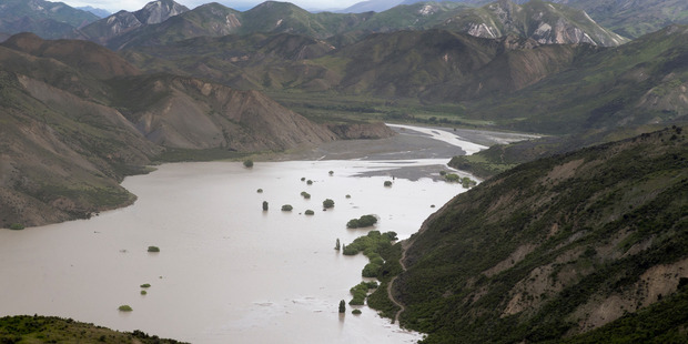 A huge dam formed on the Clarence River north of Kaikoura after Monday's earthquake. Photo / Mark Mitchell.