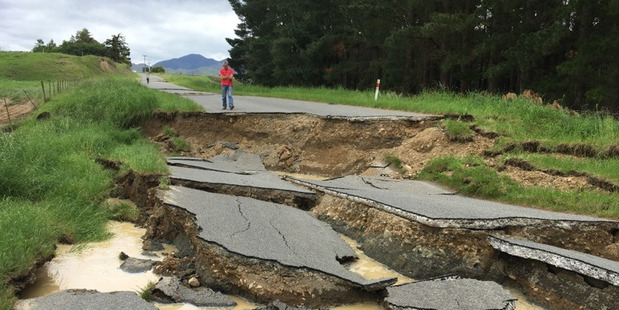 A road damaged by the 7.8 magnitude earthquake that struck on Monday.