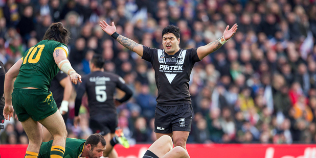 New Zealand's Issac Luke protests during the Four Nations final. Photosport