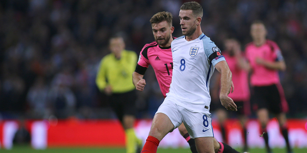 Jordan Henderson in action for England. Photo / Photosport