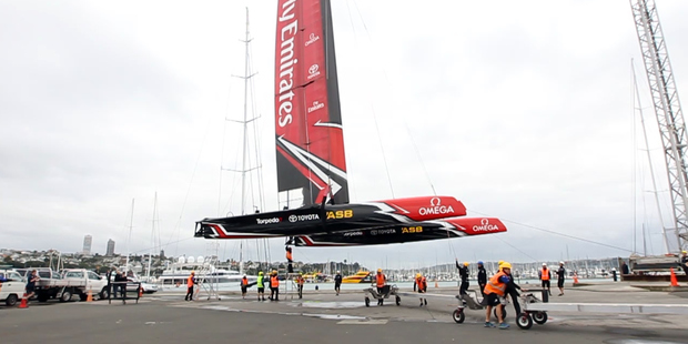 Emirates Team New Zealand launched the first of their America's Cup test boats in June. PHOTO/Michael Craig.