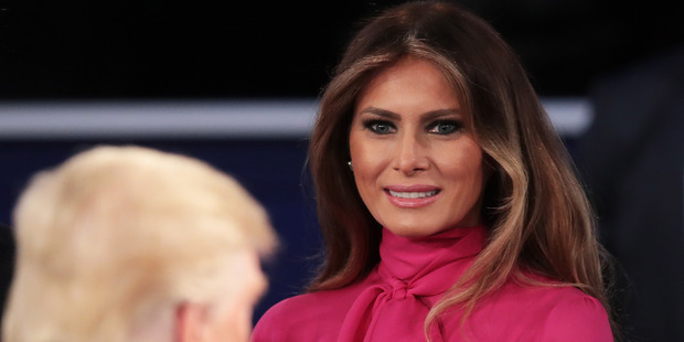 Mrs Trump's choice of a "pussy bow" top was famously awkward. Photo / Getty.