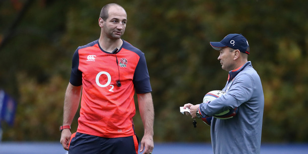 England coaches Steve Borthwick and Eddie Jones at an England training session. Photo / Getty Images