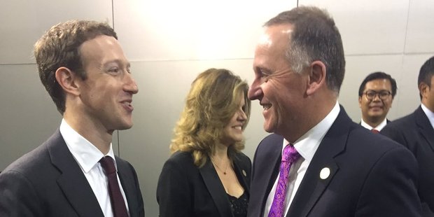 John Key cornered Facebook founder Mark Zuckerberg at the recent APEC summit in Lima where he told reporters he raised the topic of tax.