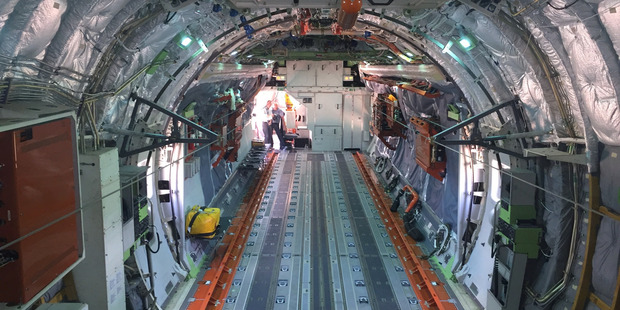Insider the cargo area of the KC-390 airlifter. Photo / Grant Bradley