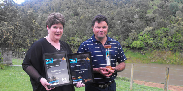 Claire and Mark Wickham with their trophies from the regional business awards. Photo/John Maslin.