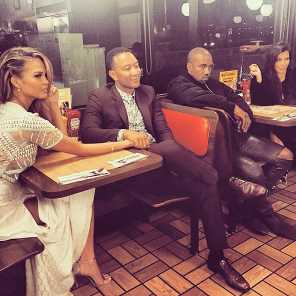 The two couples went on a double date to a Waffle House in February 2015. Photo / Chrissy Teigen Instagram