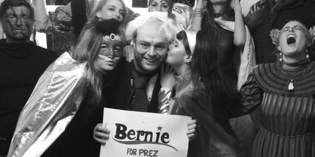 Alastair Brown, dressed as Bernie Sanders at a party. Photo / Supplied