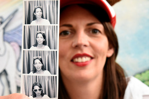 Anmea Hoskin is donating all the proceeds of the photobooth to the Tauranga Community Food Bank appeal after the Omokoroa Pt School Christmas Fayre. Photo/George Novak