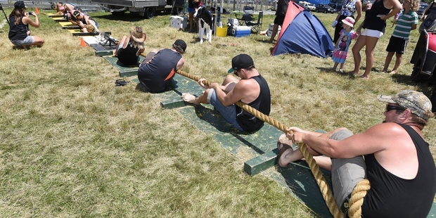 Plenty of muscle power needed for the rope-pulling contest.