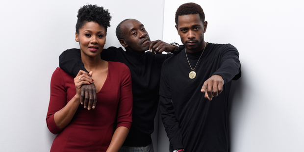 Actors Emayatzy Corinealdi, Don Cheadle and Keith Stanfield from the film Miles Ahead, a warts-and-all account of musician Miles Davis, which made its debut at Sundance. Photo / Getty