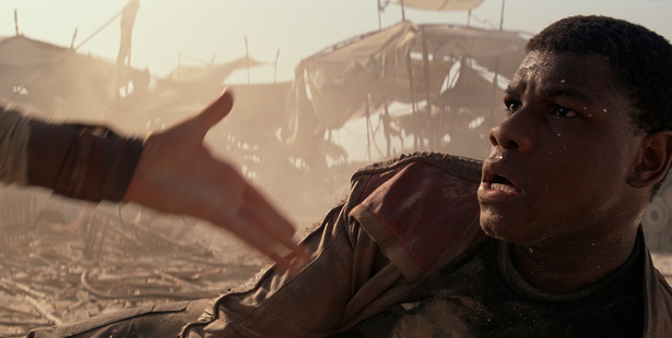 "The reveal of John Boyega's face was a moment of surprise. But - he's not white. Does not compute. Put the white helmet back on!" Photo / AP