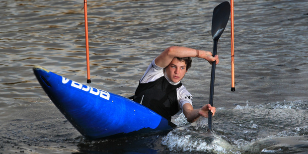 Callum Gilbert beat Mike Dawson for the first time to win the K1 final at the 2016 NZ Open held on Sunday. Photo / Canoe Slalom NZ