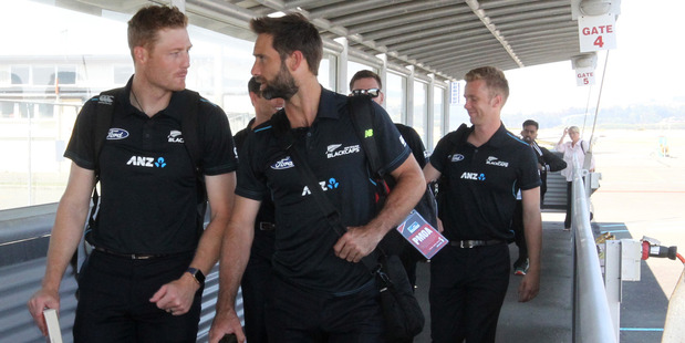 Martin Guptill and Grant Elliott arrive at Hawke's Bay Airport ahead of the Black Caps second ODI against Pakistan at McLean Park. Photo / Duncan Brown