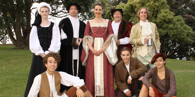 Lady Olivia's household from Summer Shakespeare Tauranga's production of Twelfth Night.