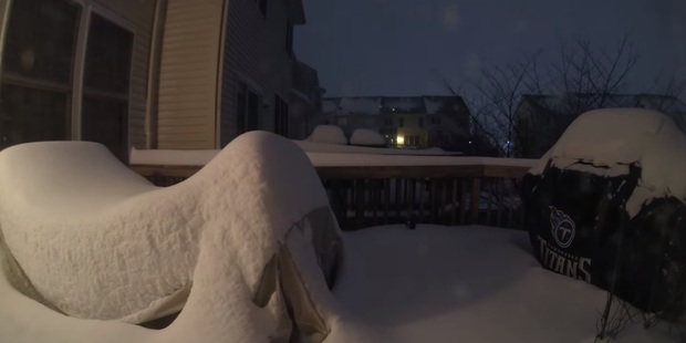 The porch becomes more or less invisible after a blanket of snow arrives. Photo / YouTube