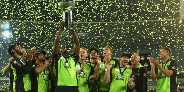 Sydney Thunder players celebrate winning the Big Bash League title. photo / Getty