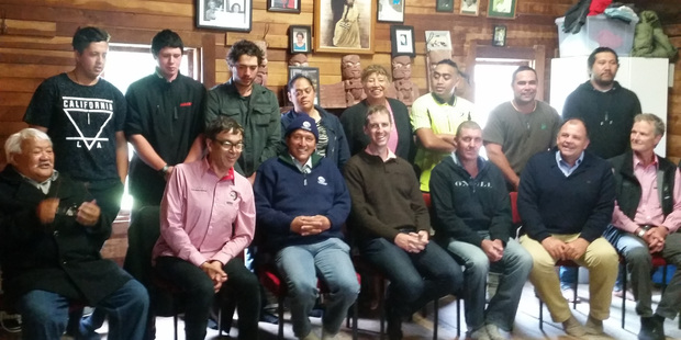 Attending the Awhiwhenua Training Programme graduation at Ngā Mōkai Marae are (back, from left) Jaakan Horne, Colt Clapperton, Slade Woolley, Kararaina Haami, Te Uta Hibbard, Wipaki Pakai, Dylan Ruki-Fowlie and William McDonnell. At front are (from left) Wipaki Peeti, Toni Waho, Whatarangi Murphy-Peehi, Andrew Beijeman, Jack Valois, Rob Gollan and Derek Priest. Absent are Shayna Te Riaki and Mikaere Peina-Mareikura.