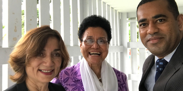 Lady Heeni Phillips-Williams, Mere Samisoni and local counsel Filimoni Vosorongo are delighted the charges against Dr Samisoni will not be pursued. Photo: Supplied