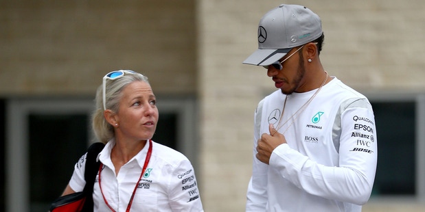 Lewis Hamilton with Kiwi Angela Cullen. Photo / Getty Images