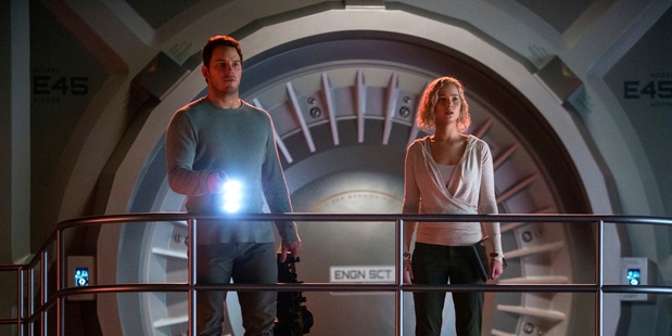 Chris Pratt and Jennifer Lawrence star in the sci-fi movie, Passengers.