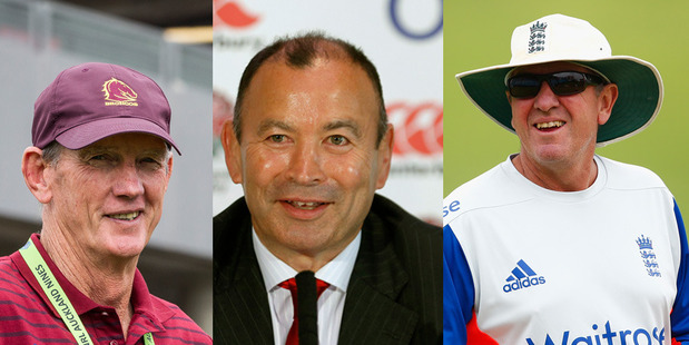 Wayne Bennett, Eddie Jones and Trevor Bayliss - three Australians who now coach England national teams. Photos / Getty Images / AP
