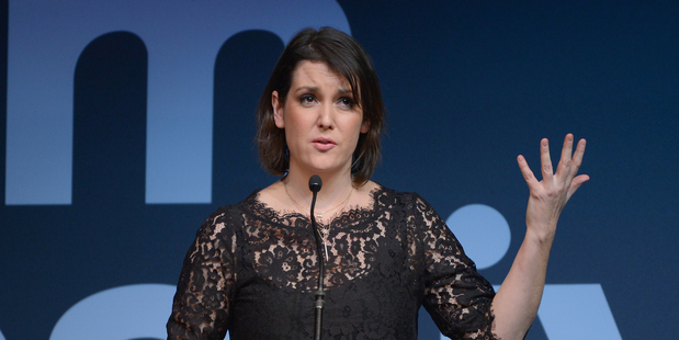 Melanie Lynskey accepts the U.S. Dramatic Special Jury Award for Individual Performance for the film The Intervention at the Sundance Film Festival Awards (Getty).