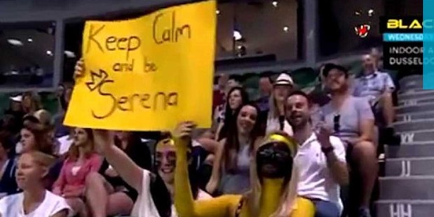 A spectator has been slammed after appearing in the crowd during a Serena Williams match at the Australian Open wearing 'blackface'. Photo / Twitter.