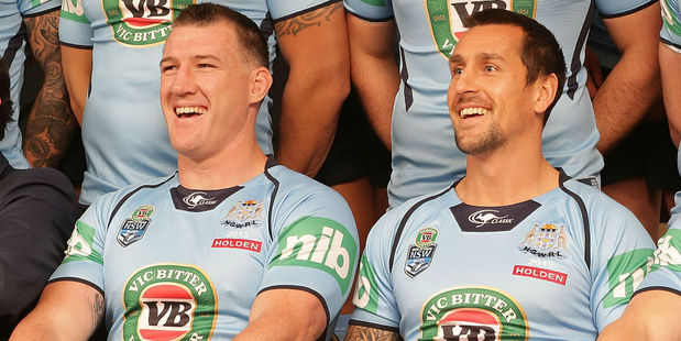 Paul Gallen and Mitchell Pearce with New South Wales. Photo / Getty